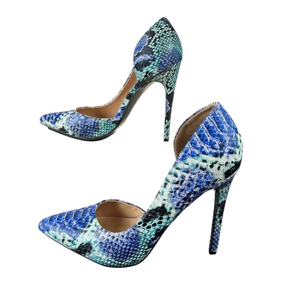 Just Fab Merla Pumps Women Size 7 1/2 Blue Multi Snakeskin Pattern Event Heels - Picture 1 of 9